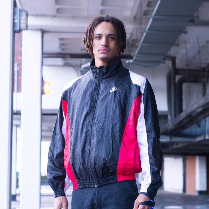 a lo largo Infantil sol Nike late 80's tracksuit jacket in black, red and white – hmsvintage