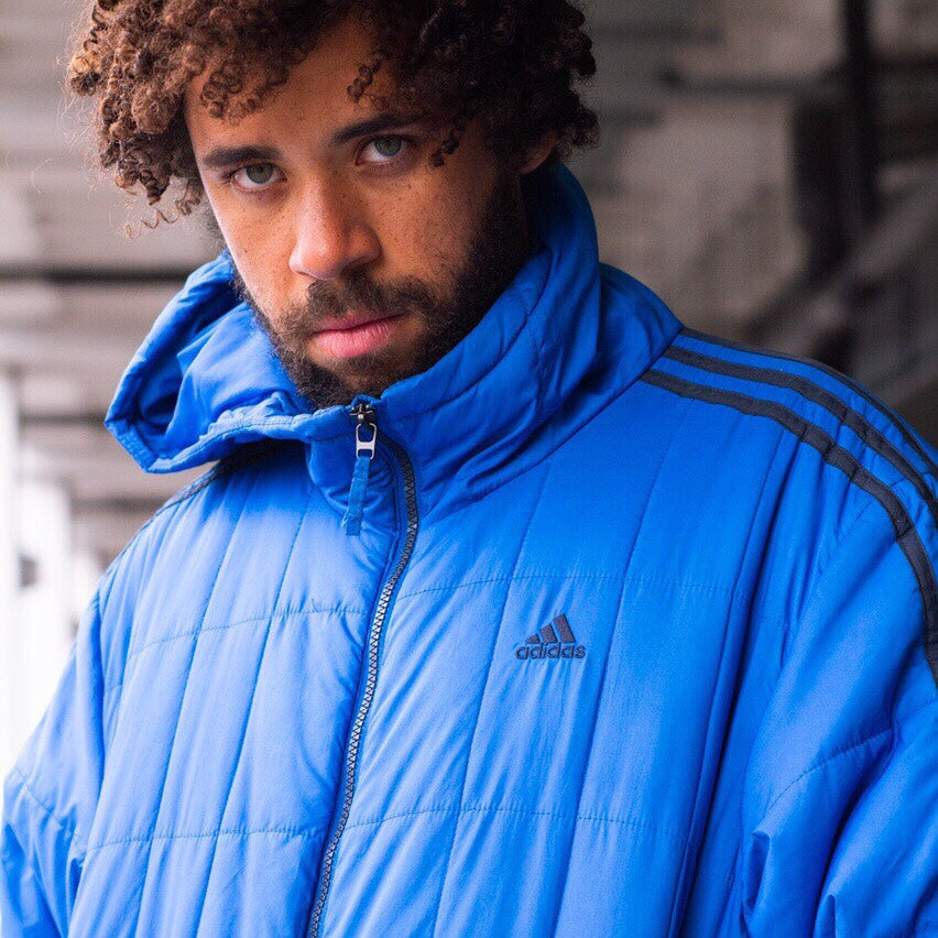 Adidas puffer jacket in blue and black