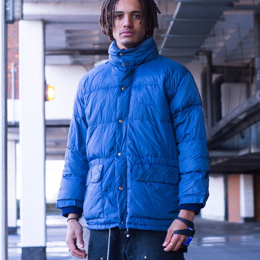 Champion subtle spellout puffer jacket in royal blue