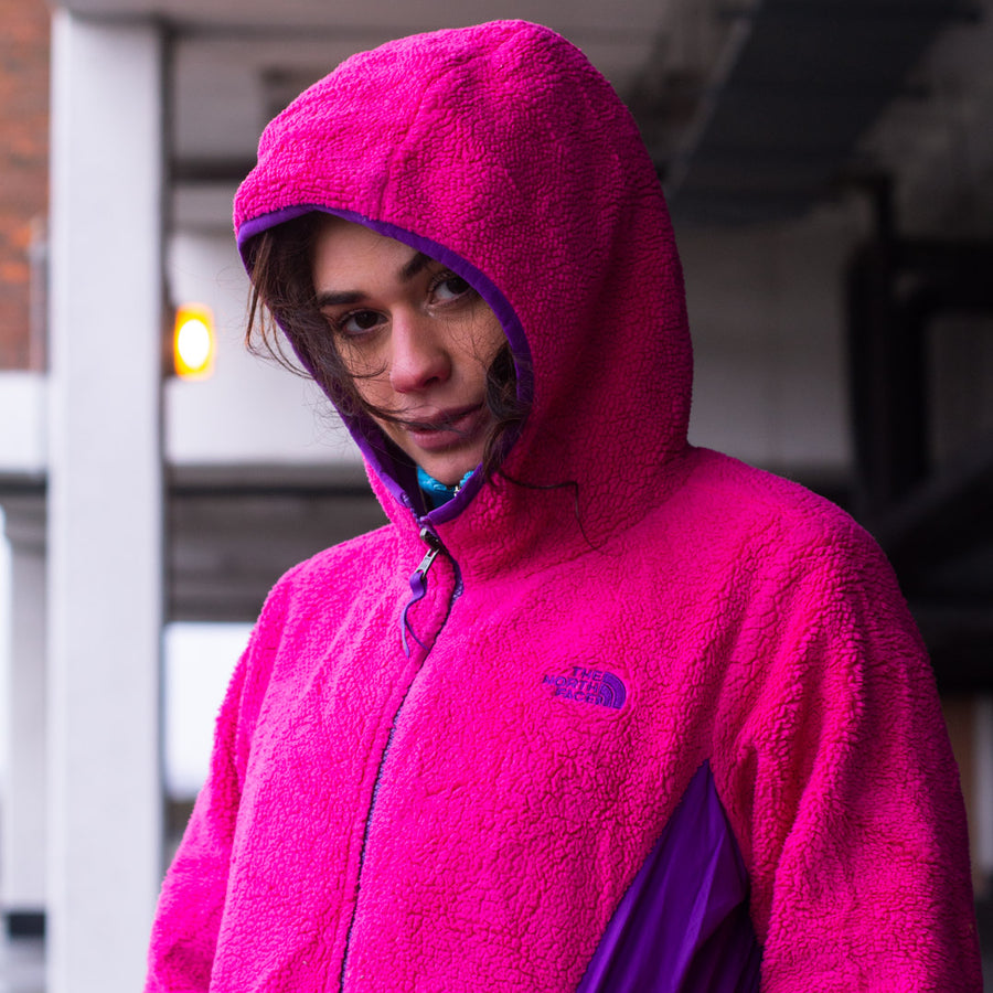 The North Face sherpa fleece in pink and purple