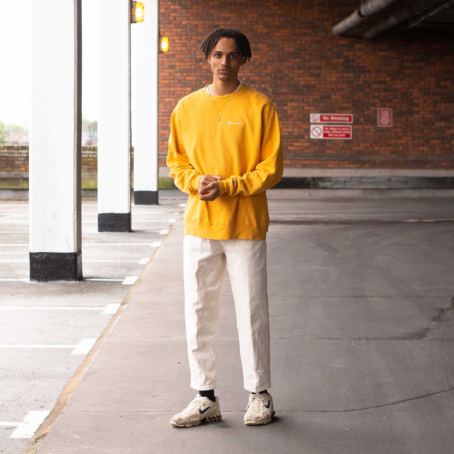 Champion 90's Embroidered Spellout Sweatshirt in Yellow
