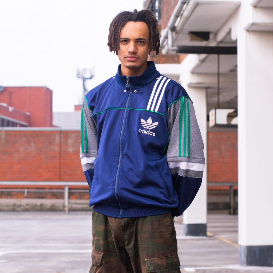 Adidas late 80’s / early 90's tracksuit jacket in blue, white and green.