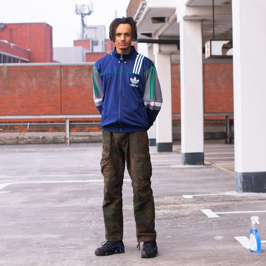Adidas late 80’s / early 90's tracksuit jacket in blue, white and green.