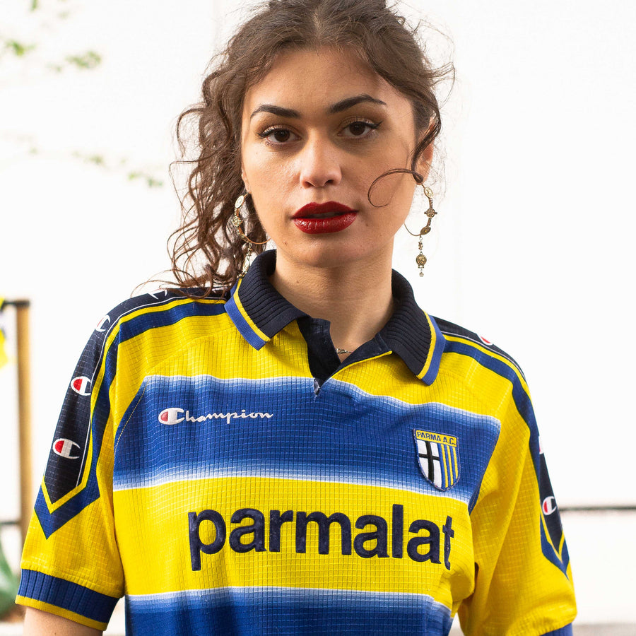Champion Parma FC 1999 - 2000 Home Football Shirt in Yellow and Blue