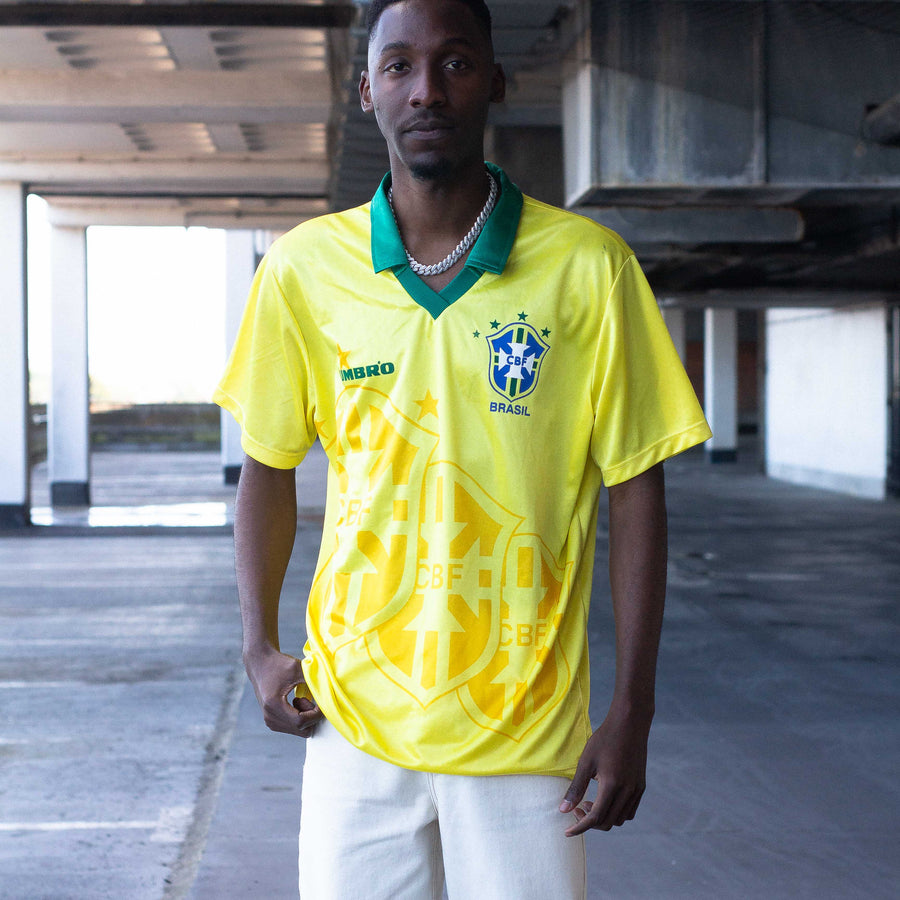Umbro Brazil 1993 - 1994 Home Football Shirt in Yellow and Green