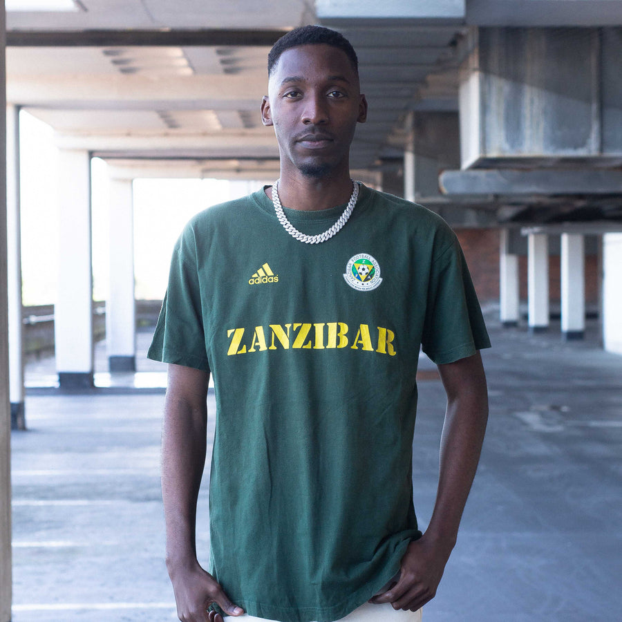 Adidas Late 00's Zanzibar Spellout Football T-Shirt in Green and Yellow