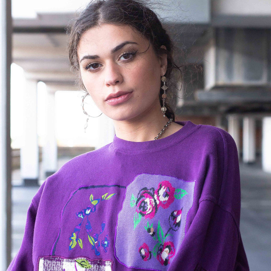Kenzo Embroidered Spellout Sweatshirt in Purple and Multicolour