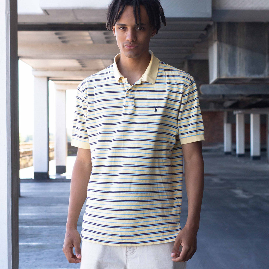 Polo Ralph Lauren Embroidered Logo Polo Shirt in a Striped Yellow and Blue