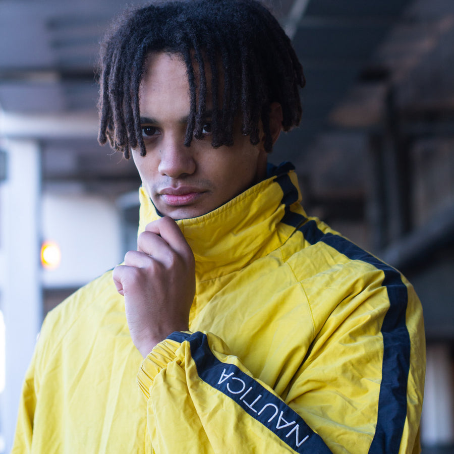 Nautica reversible bomber jacket in yellow and navy and navy and grey