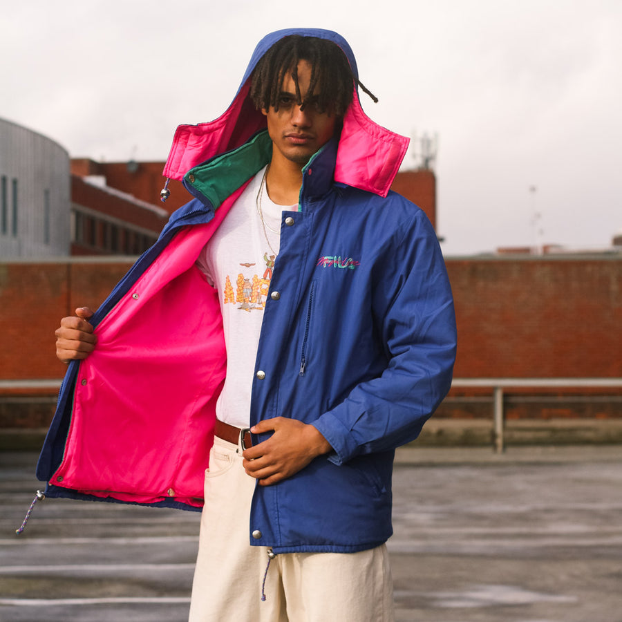 Fila Magic Line parka jacket in a vibrant purple, pink and green