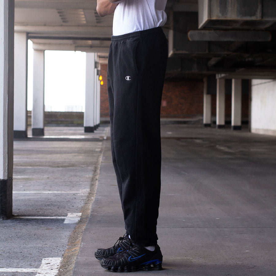 Champion 90's Embroidered Logo Tracksuit Bottoms in Black and White