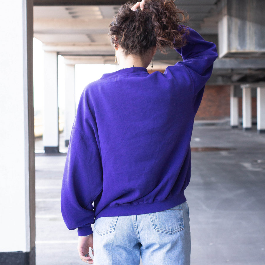 Naf Naf 90's Embroidered Spellout Sweatshirt in a Two Tone Purple