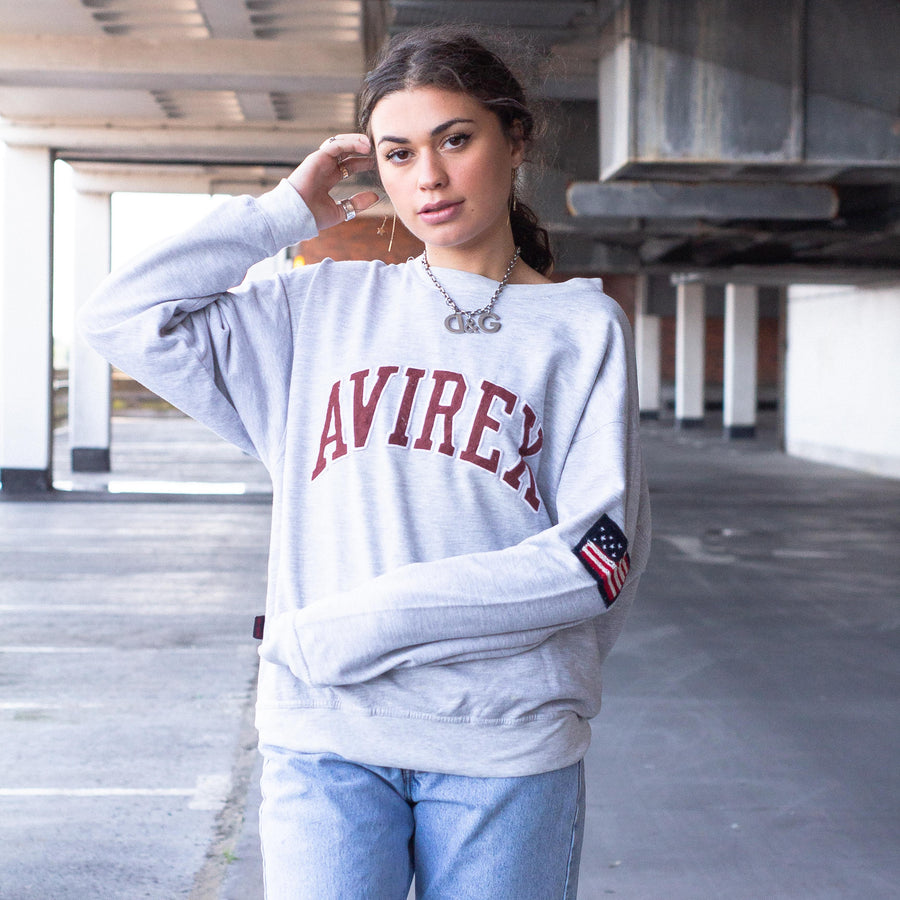 Avirex USA Embroidered Spellout Sweatshirt in grey and Burgundy