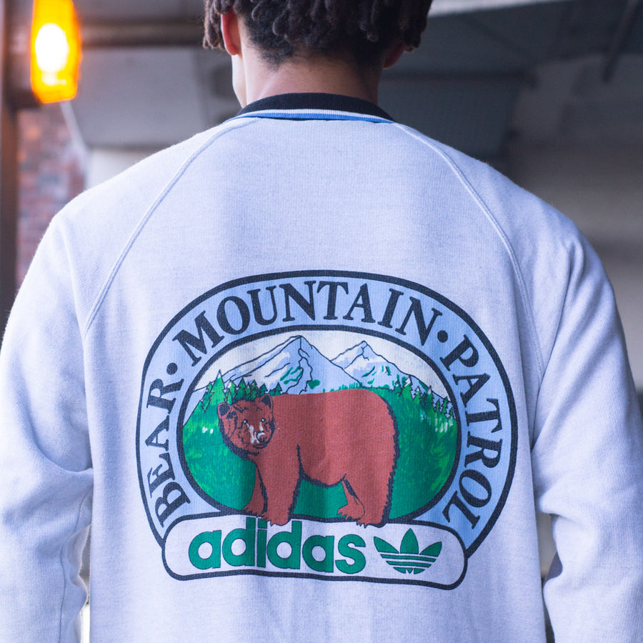 Adidas 80's Bear Mountain Patrol Collared Sweatshirt in Grey and Blue