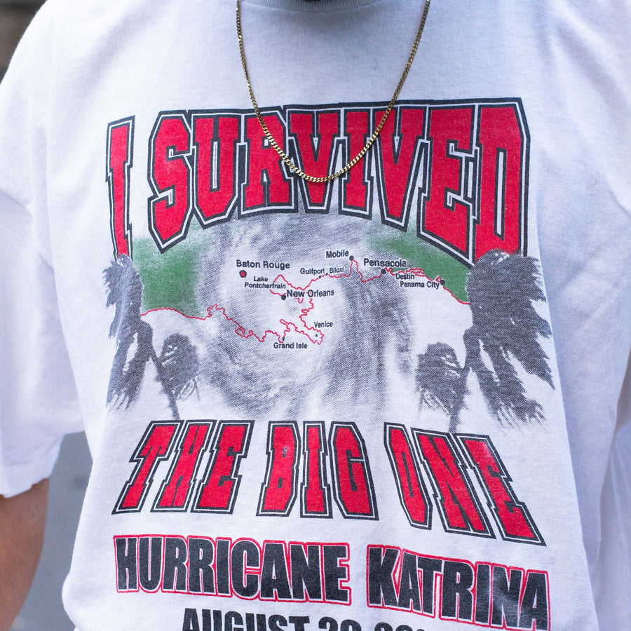 Vintage 2005 Hurricane Katrina Survivors Graphic T-Shirt in White