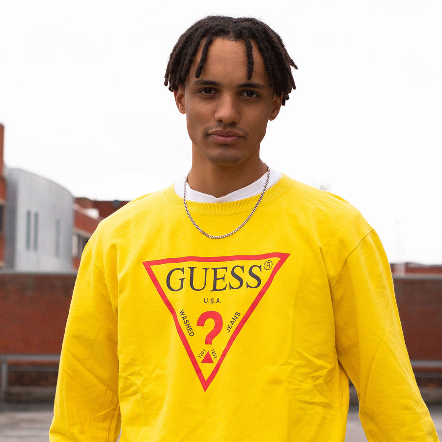 Guess 00's Large Central Logo Sweatshirt in Yellow, Red and Black
