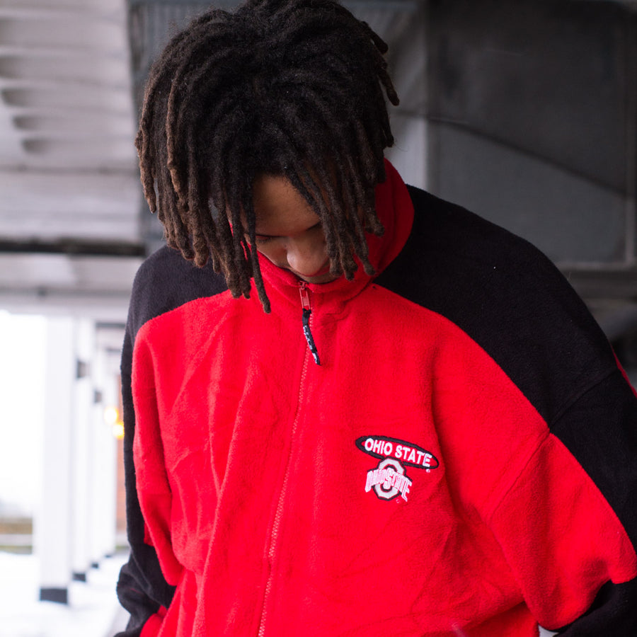 Starter Ohio State Embroidered Logo Fleece Jacket in a Colourblock Black and Red