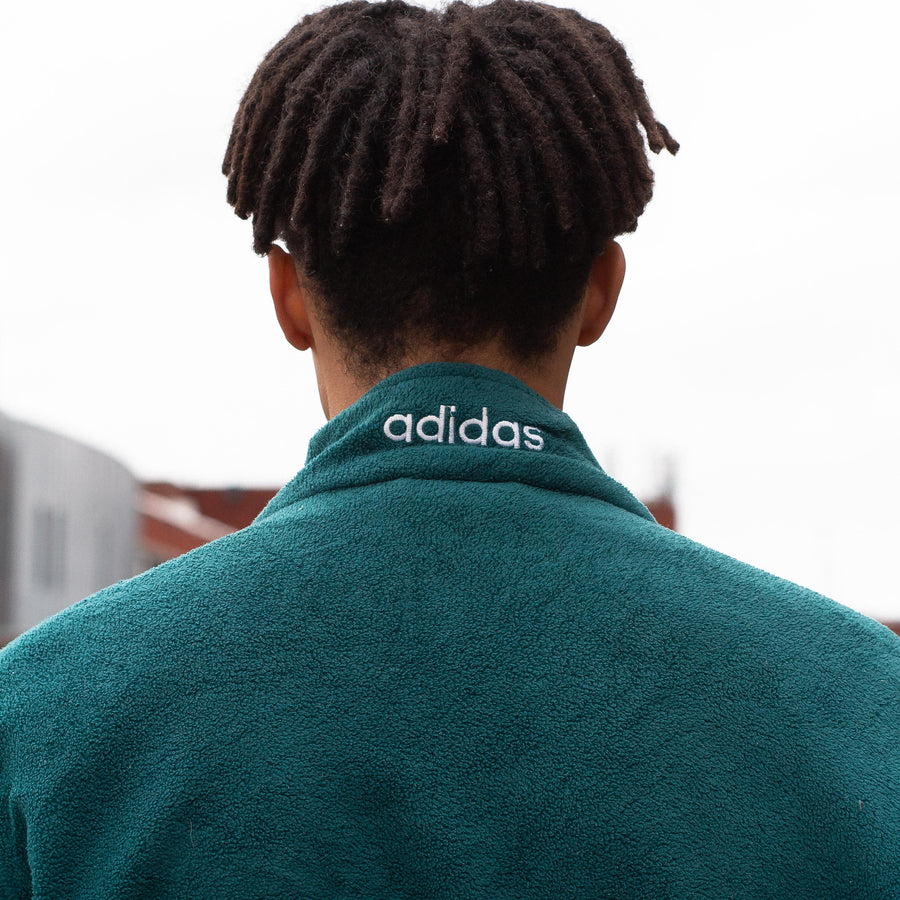 Adidas Late 90's Embroidered Spellout 1/4 Zip Fleece in Green, Black and White