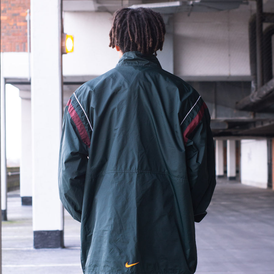 Nike 90's Embroidered Central Swoosh 1/4 Zip Pullover in green and Burgundy