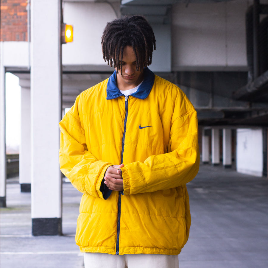 Nike Late 90's Reversible 2-in-1 Embroidered Swoosh Parka Jacket in Blue and Yellow