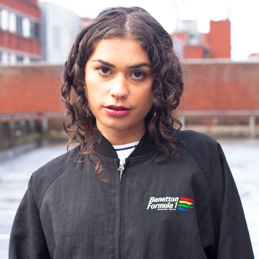 United Colours of Benetton Formula 1 90's Embroidered Spellout Tracksuit Jacket in Black and White