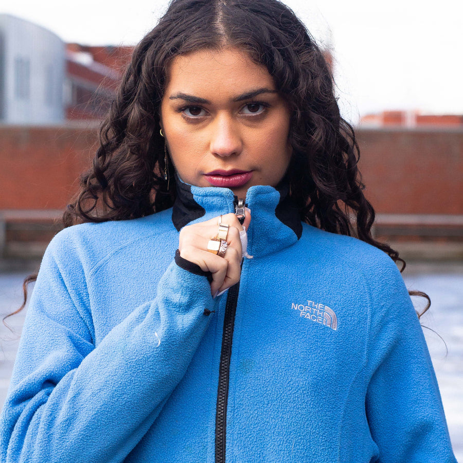 The North Face Embroidered Logo Fleece Jacket in Baby Blue, White and Black
