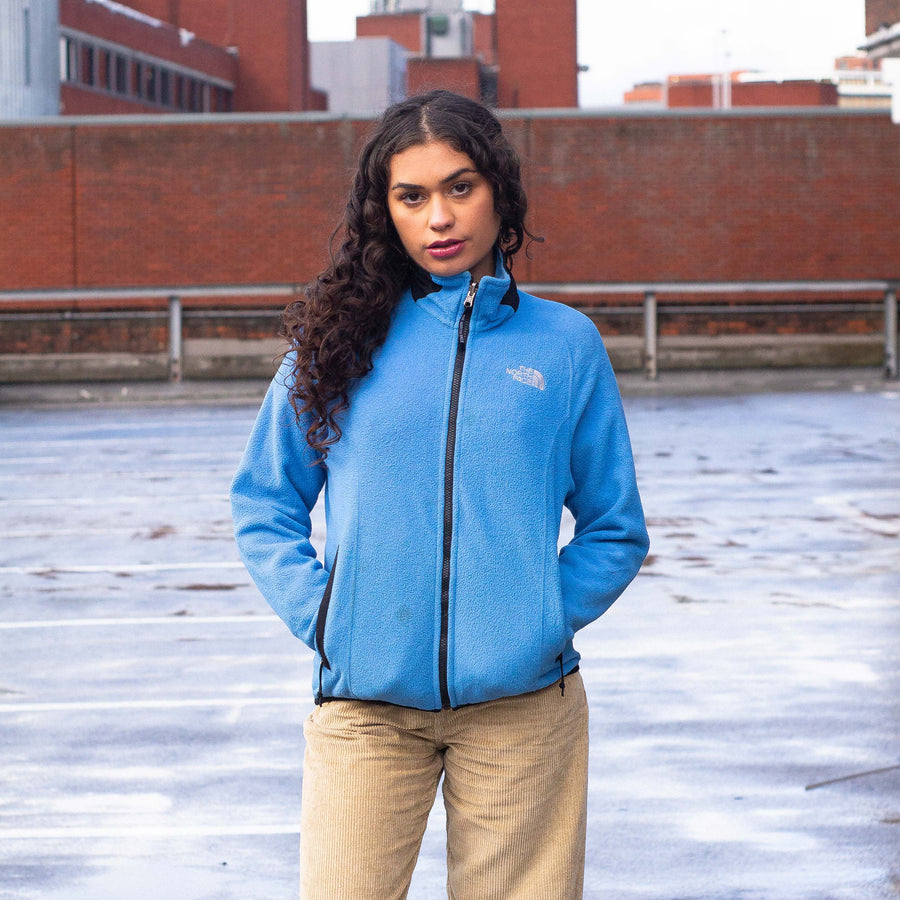 The North Face Embroidered Logo Fleece Jacket in Baby Blue, White and Black