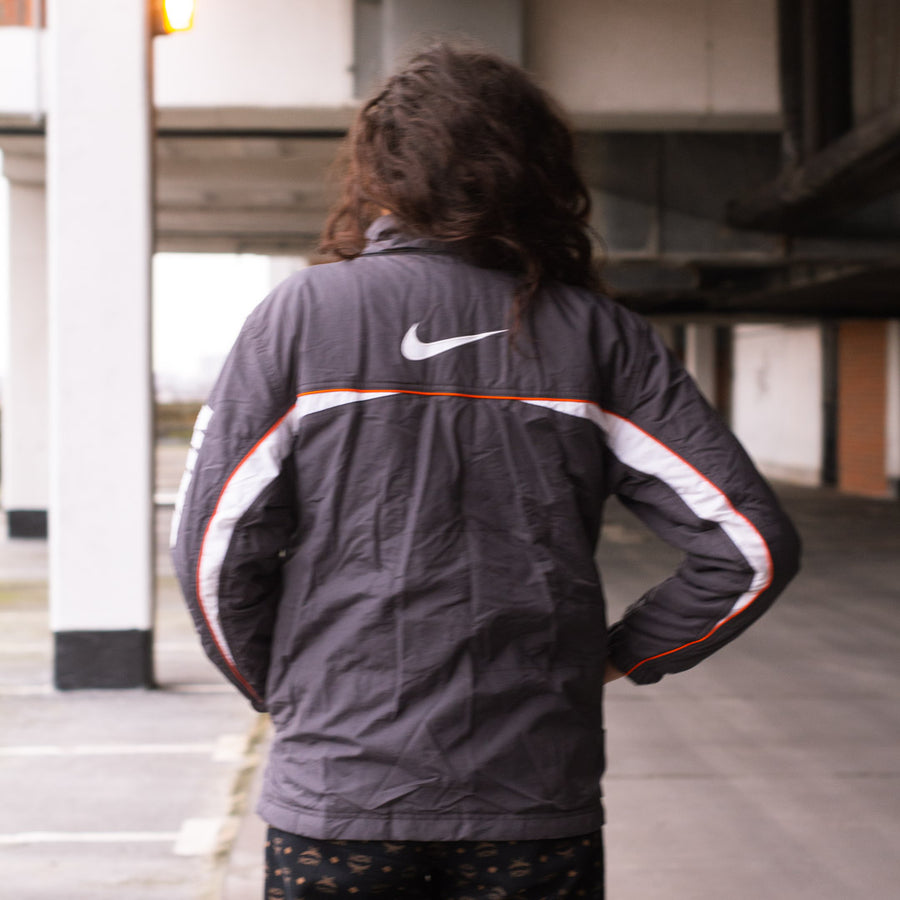 Nike Early 00's Reversible 2-in-1 Fleece Lined Embroidered Swoosh Parka Jacket in Grey and White