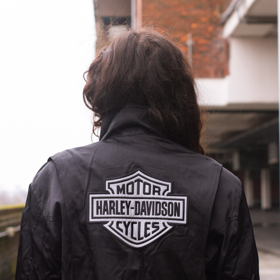 Harley Davidson 90's Embroidered Logo Bomber Jacket in Black and Grey