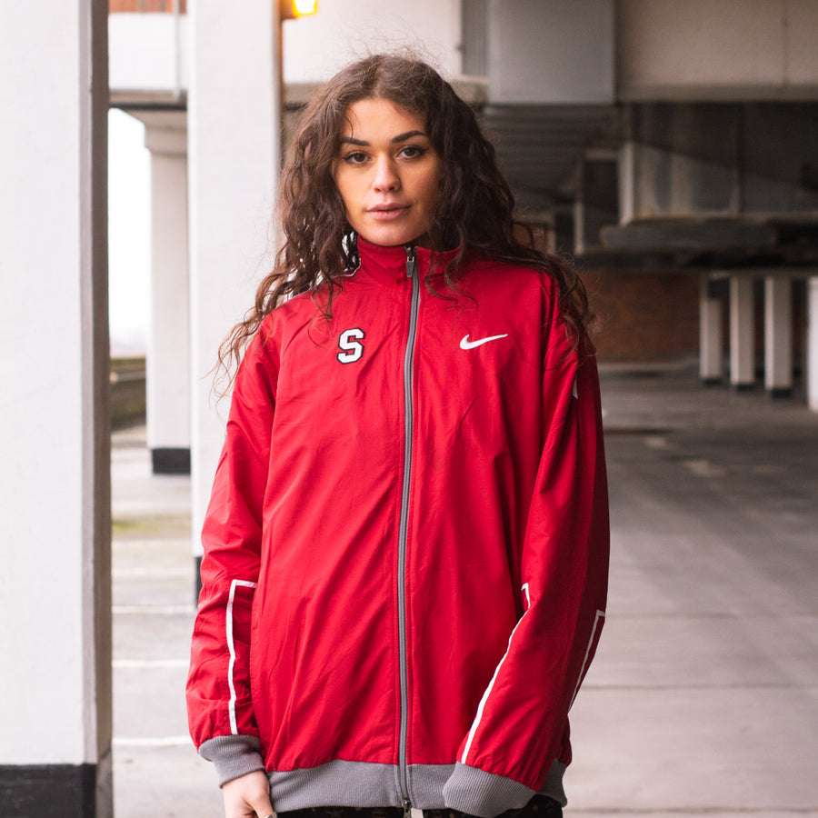 Nike Late 90's / Early 00's Reversible Fleece Lined Embroidered Swoosh Parka Jacket in Red and Grey