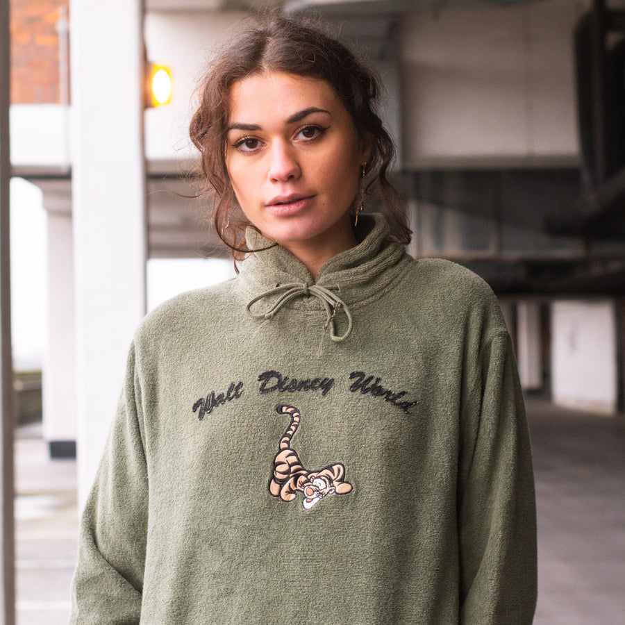 Disney Late 90's Embroidered Fleece Sweatshirt in a Forest Green