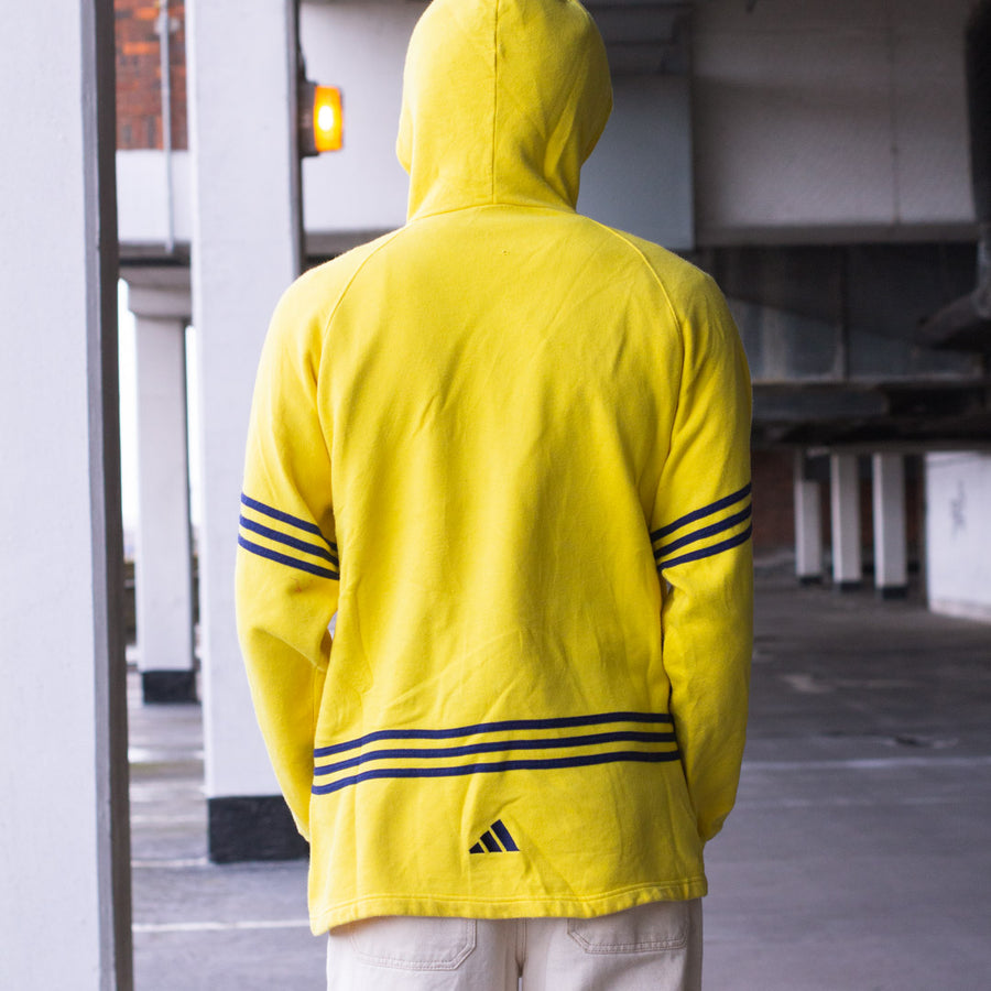 Adidas 90's Embroidered Logo 1/4 Zip Hoodie in Yellow and Blue