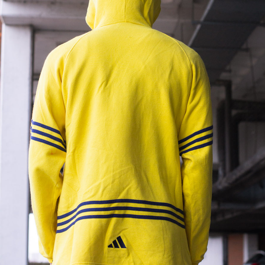 Adidas 90's Embroidered Logo 1/4 Zip Hoodie in Yellow and Blue