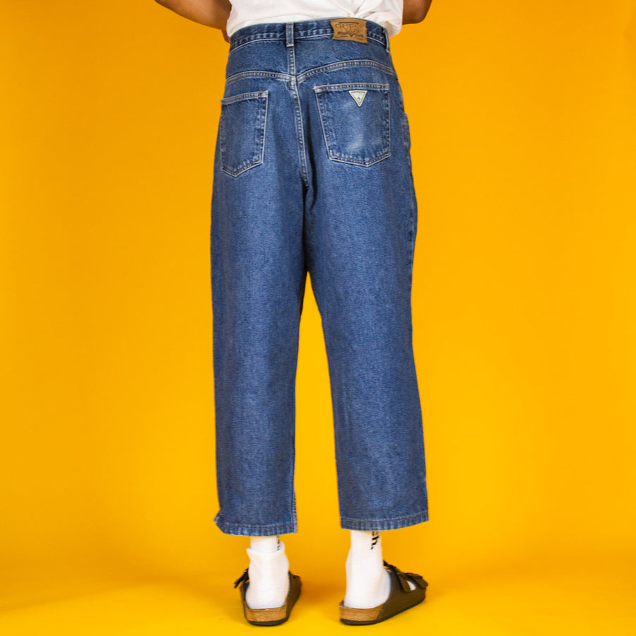Guess 90's Straight Legged Logo Denim Jeans in Blue