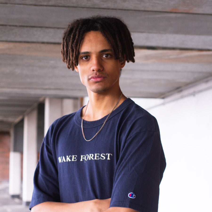 Champion 90's Embroidered Logo T-Shirt in Navy and Yellow