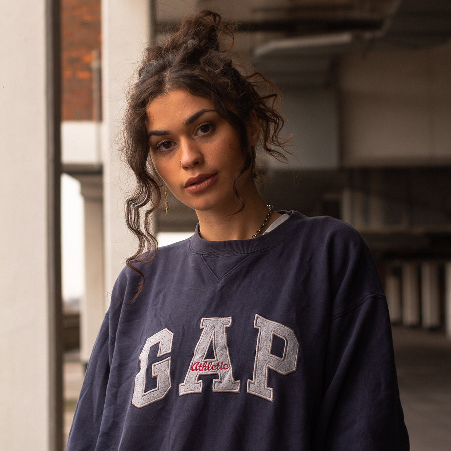 Gap 90's Embroidered Spellout Sweatshirt in Navy and Grey