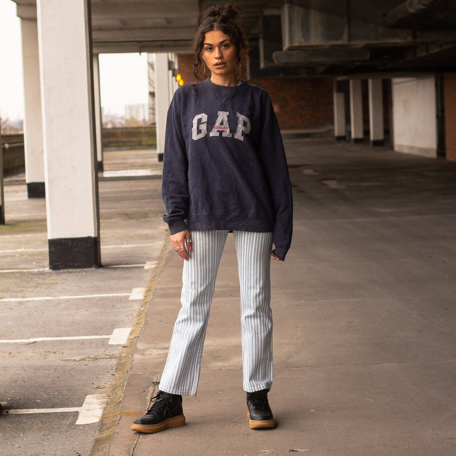 Gap 90's Embroidered Spellout Sweatshirt in Navy and Grey