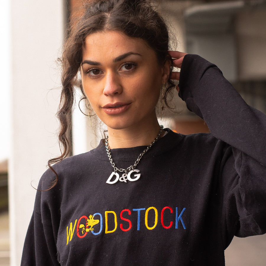 Vintage Embroidered Woodstock Spellout Sweatshirt in Black and Multicolour