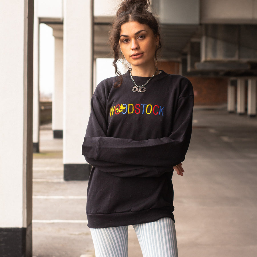 Vintage Embroidered Woodstock Spellout Sweatshirt in Black and Multicolour