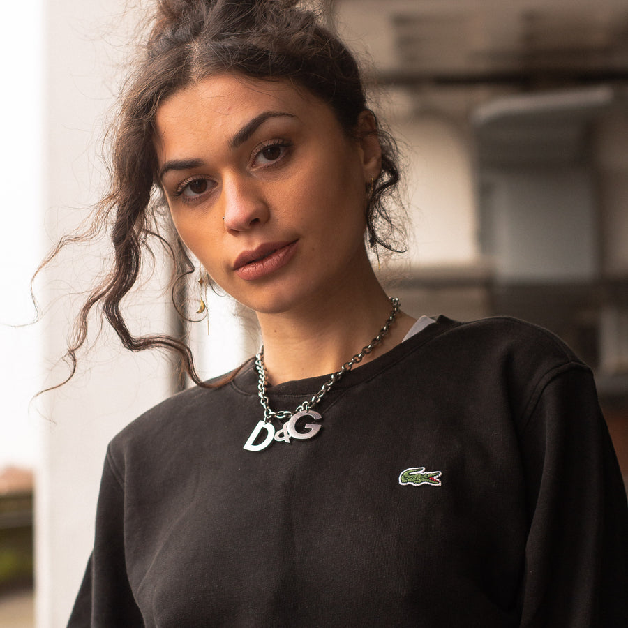 Lacoste 90's Embroidered Logo Sweatshirt in Black and Green