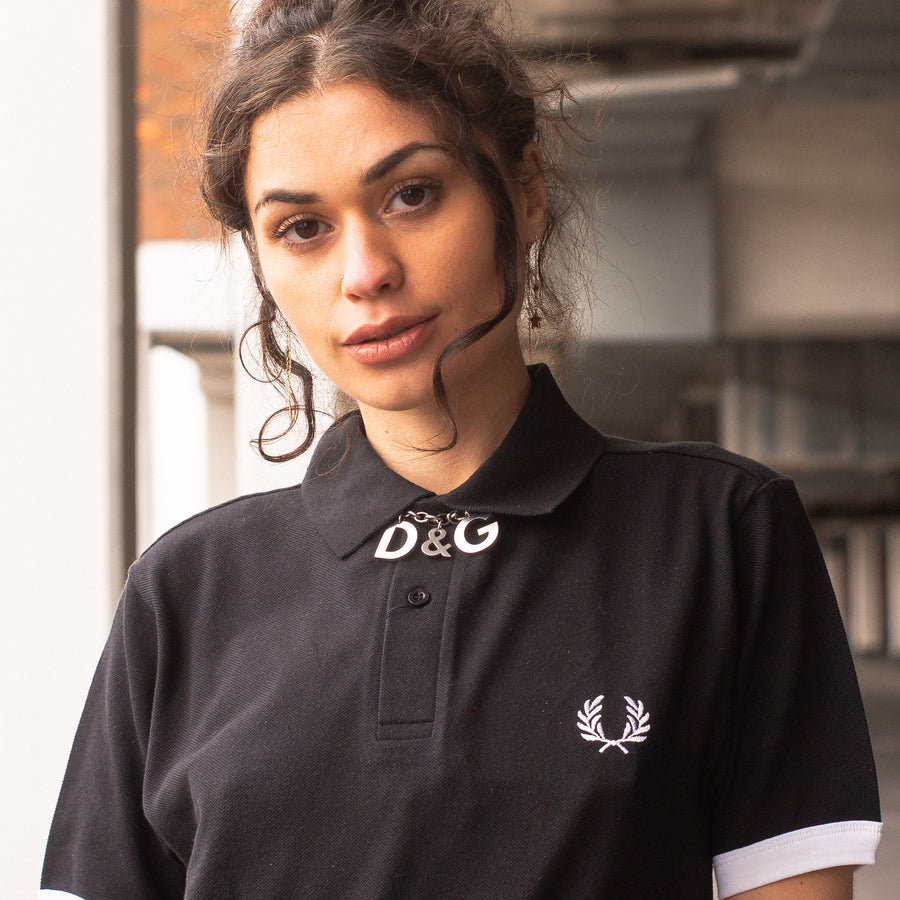 Stussy x Fred Perry Embroidered Logo Polo Shirt in Black and White
