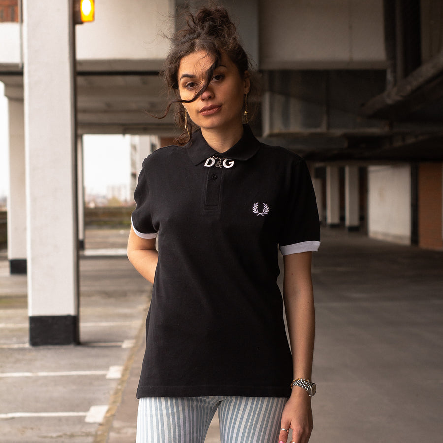 Stussy x Fred Perry Embroidered Logo Polo Shirt in Black and White