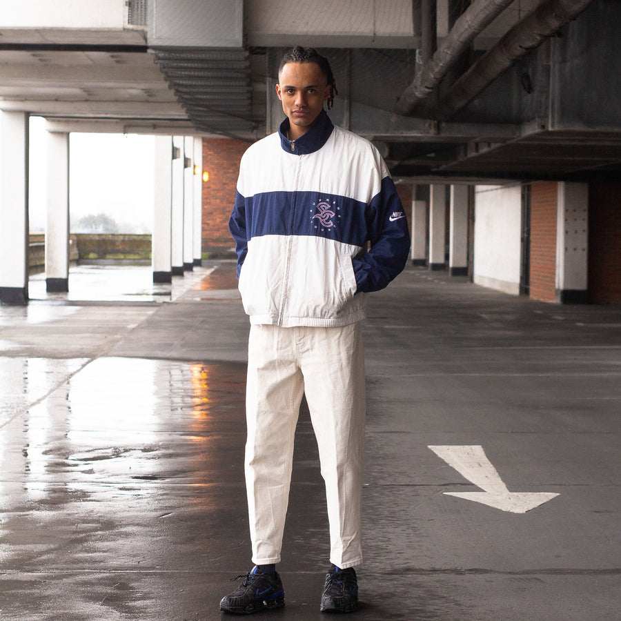 Nike Supreme Court Late 80's / Early 90's Embroidered Logo Tracksuit Jacket in White and Navy