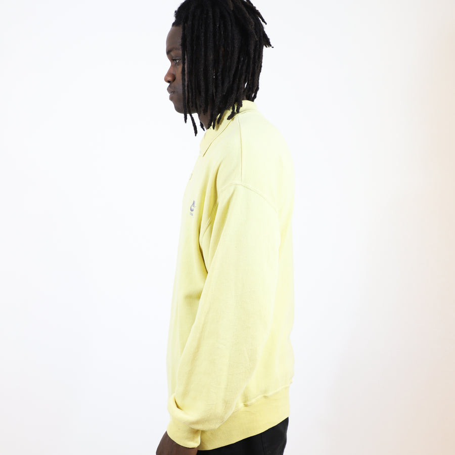 Nike 80's Embroidered Spellout Collared Sweatshirt in Yellow and Grey