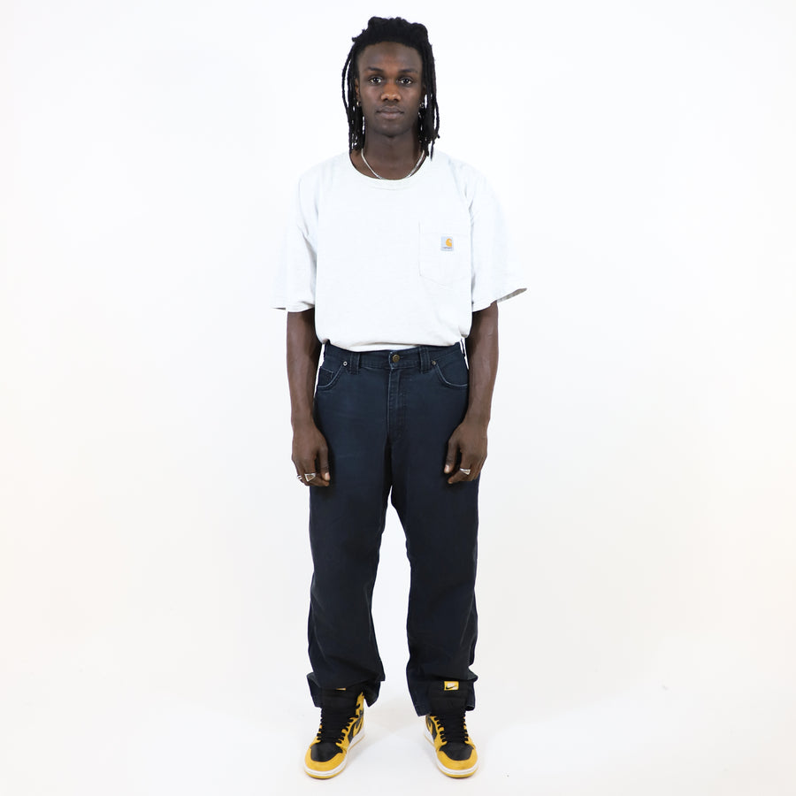 Carhartt 90's White Pocket Logo Workwear Trousers in Washed Black