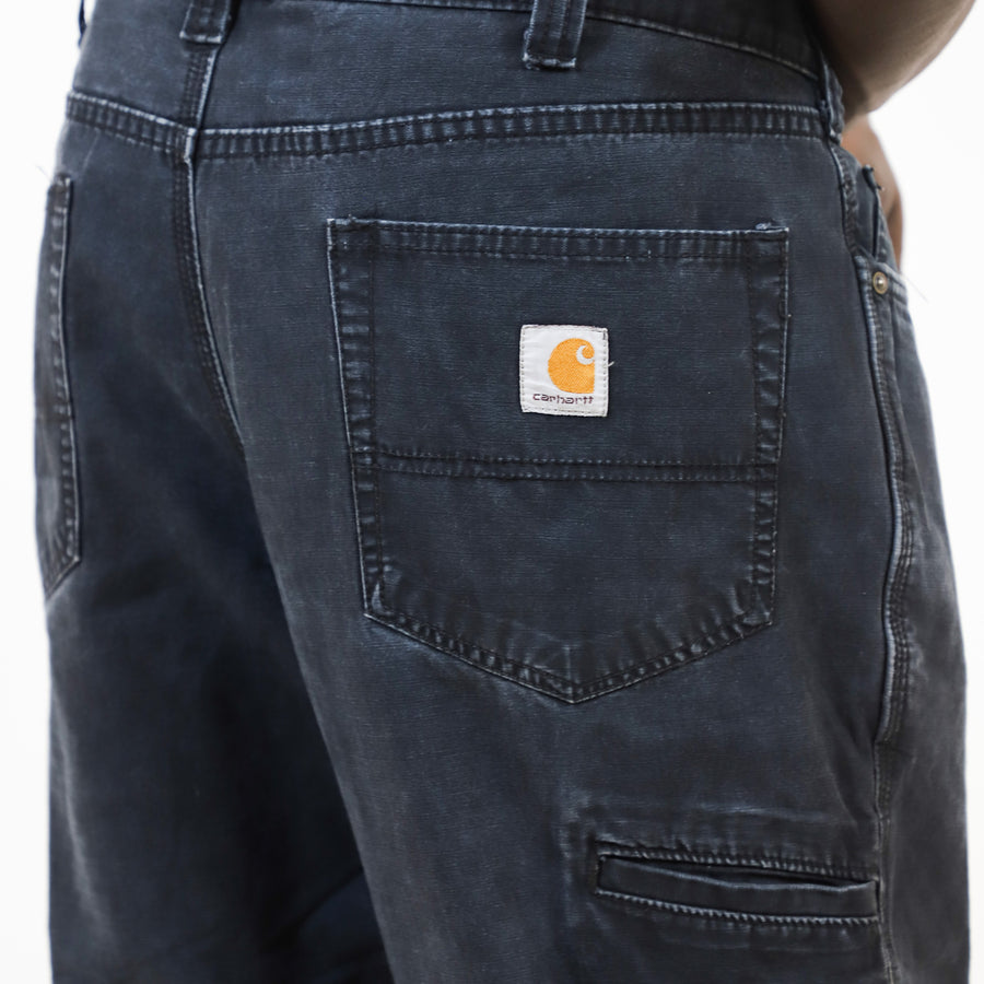 Carhartt 90's White Pocket Logo Workwear Trousers in Washed Black