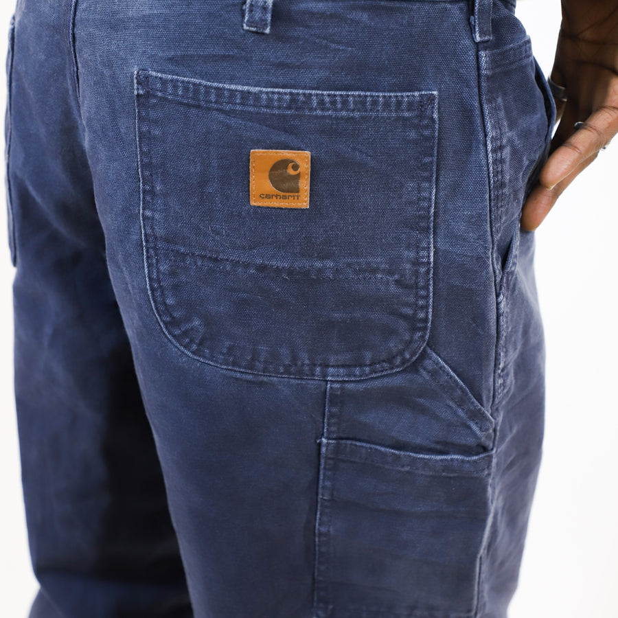 Carhartt 90's Leather Pocket Logo Workwear Carpenter Jeans in Navy