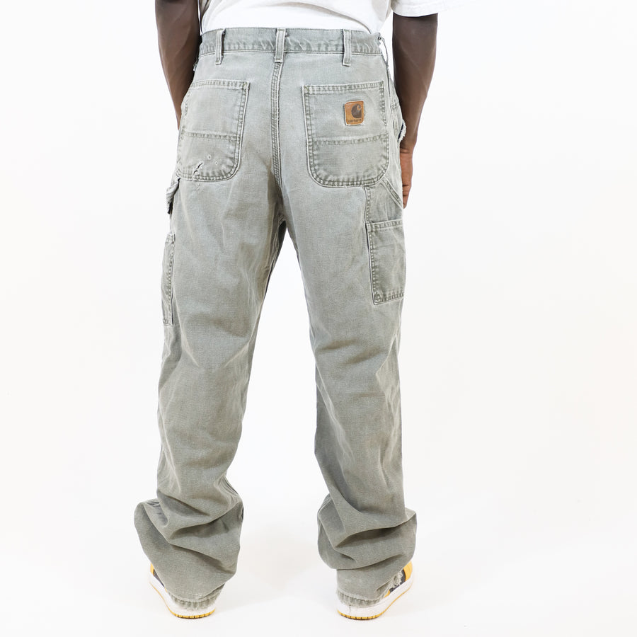 Carhartt 90's Leather Pocket Logo Workwear Carpenter Jeans in Grey