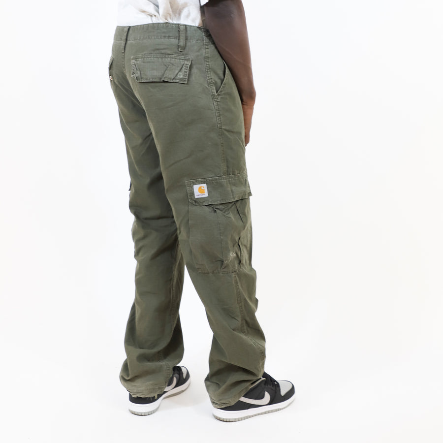 Carhartt 90's White Pocket Logo Cargo Trousers in Dark Green