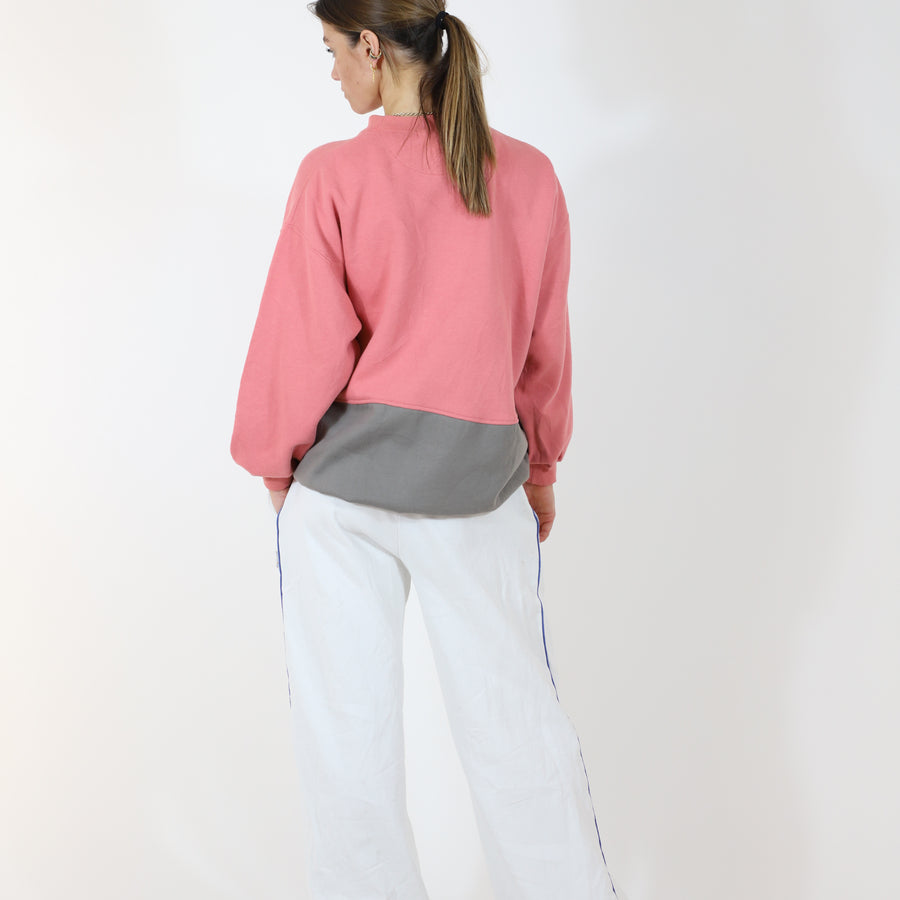 Naf Naf 90's Embroidered Spellout Sweatshirt in Pink and Grey